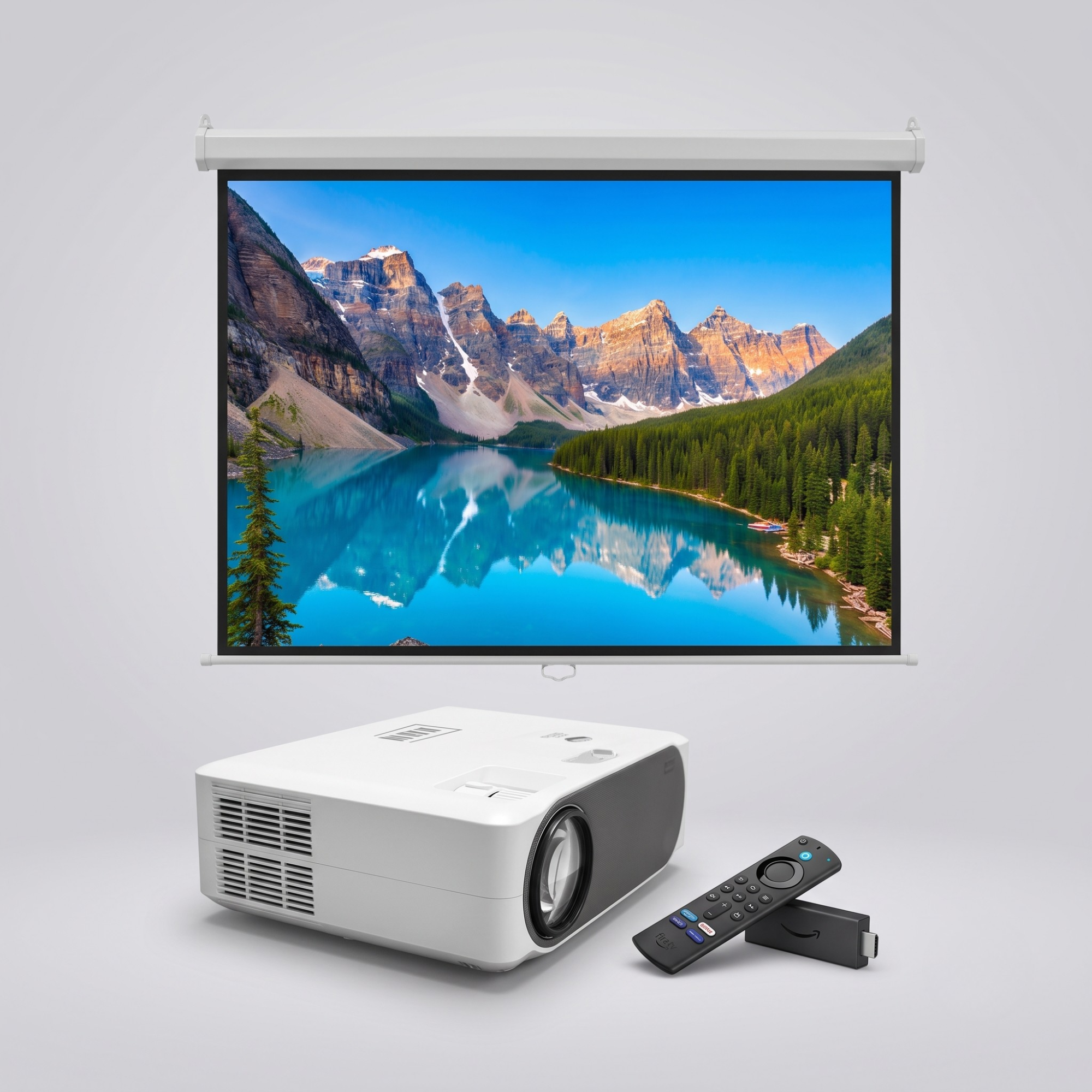 Combo Offer | Akey6 Basic LED Projector + Autolock Screen 84 Inches 4:3 Ratio (4ft (H) x 6ft (W) + Fire TV Stick